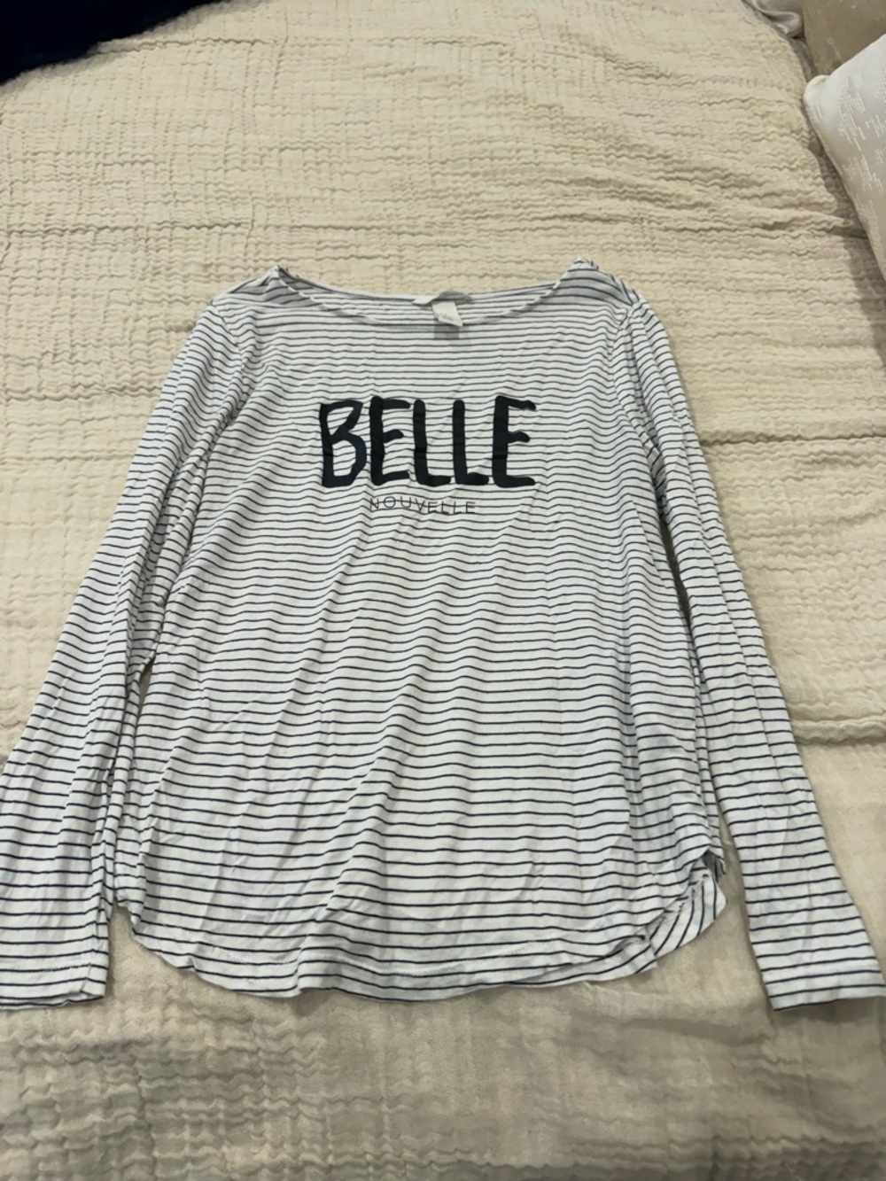 H&M White and Black Striped 'BELLE' Long-Sleeve Tee